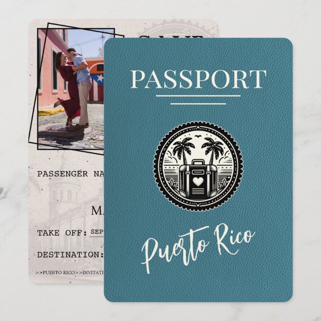 Save The Date Passeport Porto Rico turquoise (Devant / Derrière)