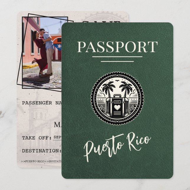 Save The Date Passeport Porto Rico vert (Devant / Derrière)
