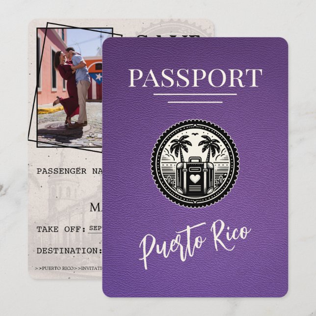 Save The Date Passeport Porto Rico Violet (Devant / Derrière)