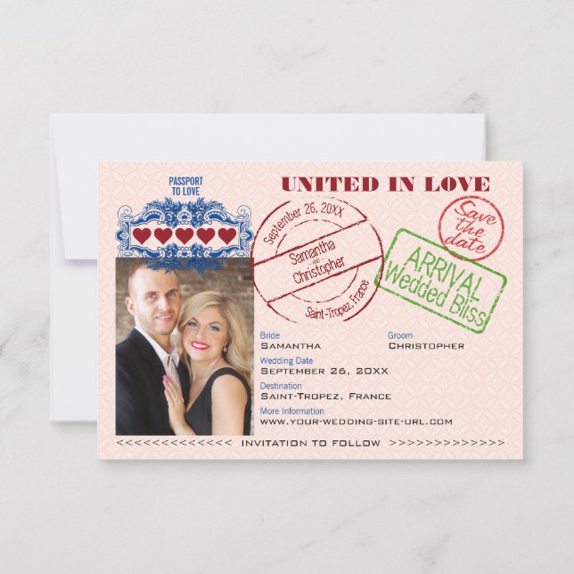 Save The Date Passeport pour aimer Whimsical Destination Mariage (Dos)