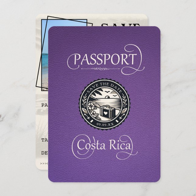 Save The Date Passeport pourpre du Costa Rica (Devant / Derrière)