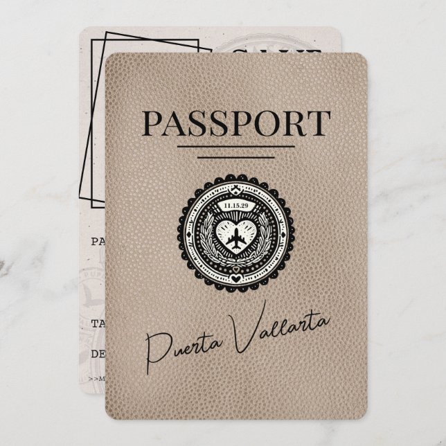 Save The Date Passeport Puerta Vallarta Beige Enregistrer La Dat (Devant / Derrière)