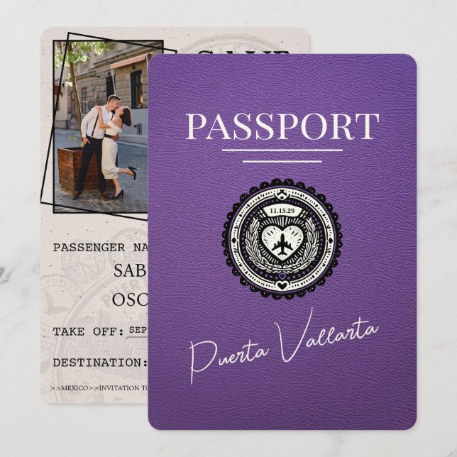 Save The Date Passeport Purple Puerta Vallarta (Devant / Derrière)