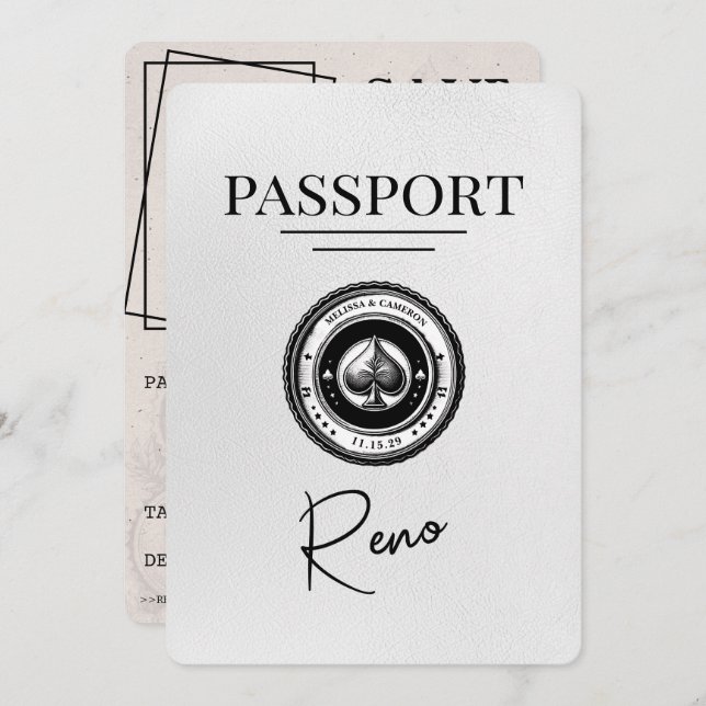 Save The Date Passeport Reno Blanc Enregistrer La Date (Devant / Derrière)