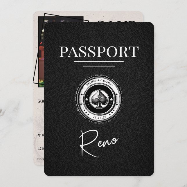 Save The Date Passeport Reno Noir Enregistrer La Date (Devant / Derrière)