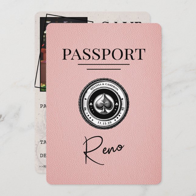 Save The Date Passeport Reno Rose Enregistrer La Date (Devant / Derrière)