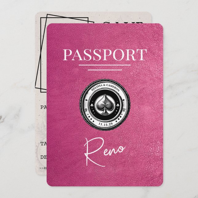 Save The Date Passeport Reno Rose Magenta Enregistrer La Date (Devant / Derrière)