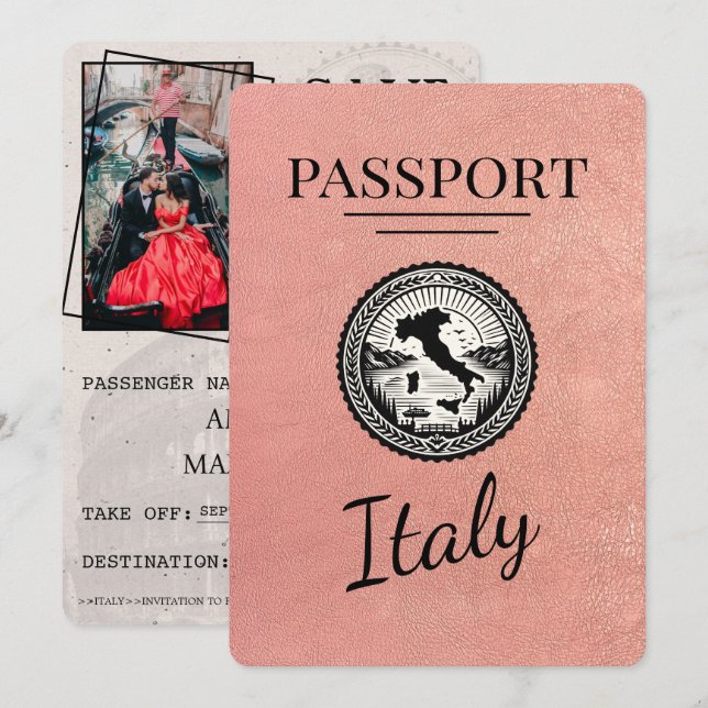 Save The Date Passeport rose Gold Italie (Devant / Derrière)