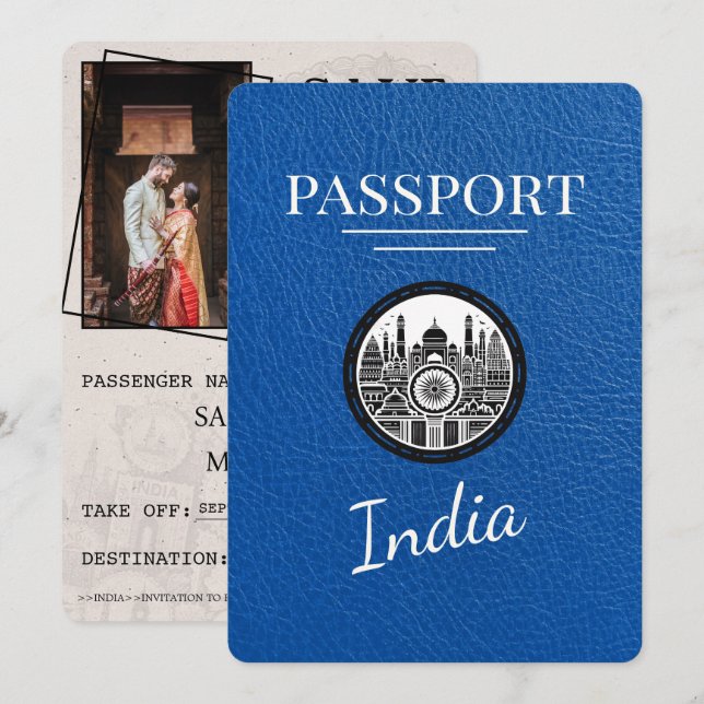 Save The Date Passeport Royal Blue India Enregistrer La Date (Devant / Derrière)