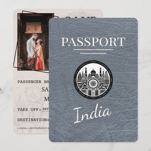Save The Date Passeport Silver India Enregistrer La Date (Devant / Derrière)