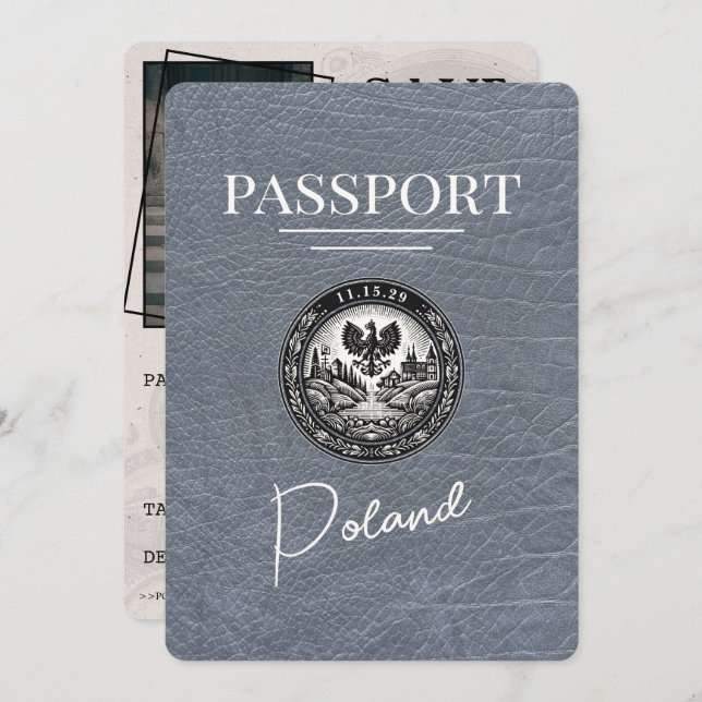 Save The Date Passeport Silver Pologne Enregistrer La Date (Devant / Derrière)