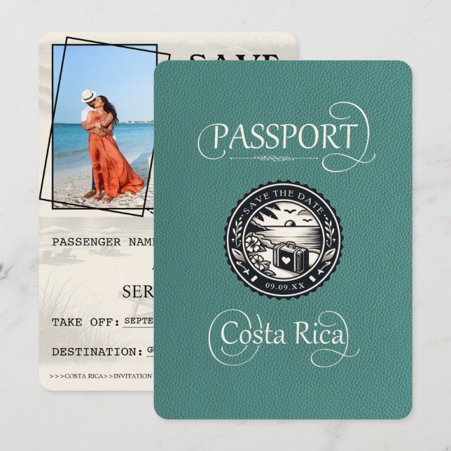 Save The Date Passeport Turquoise Costa Rica (Devant / Derrière)