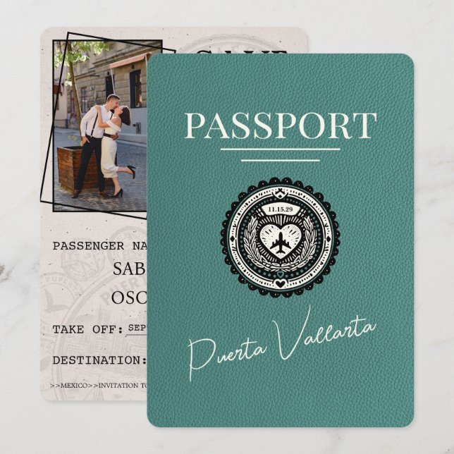 Save The Date Passeport Turquoise Puerta Vallarta (Devant / Derrière)