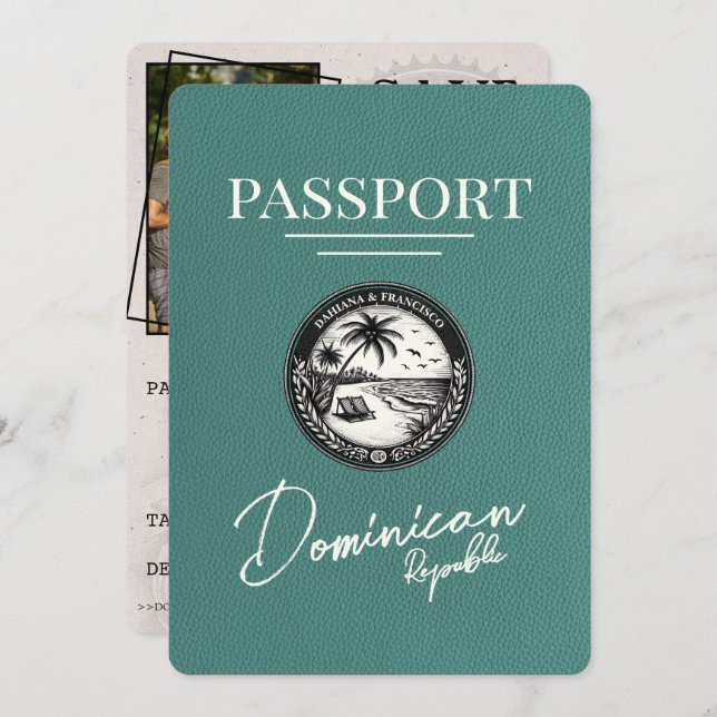 Save The Date Passeport Turquoise République Dominicaine (Devant / Derrière)