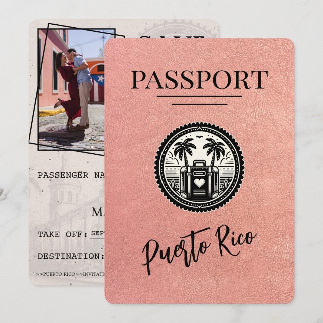 Save The Date Passport rose Gold Porto Rico (Devant / Derrière)