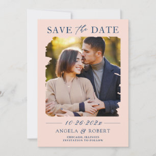 Save The Date Pastel Blush Marine Brush Stroke Photo Cadre Maria