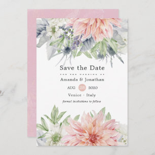 Save The Date Pastel Blush Rose Dahlia Mariage Enregistrer La Da