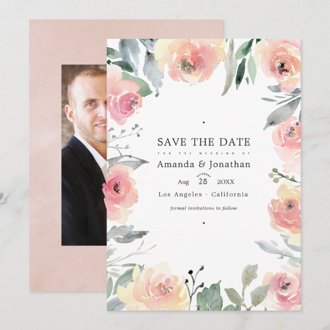 Save The Date Pastel Blush rose Mariage photo (Devant / Derrière)