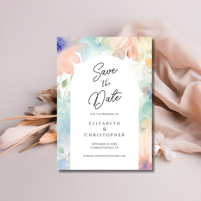 Save The Date Pastel Floral Aquarelle Élégante Mariage moderne (Pastel Floral Watercolor Wedding Save the Date card. )