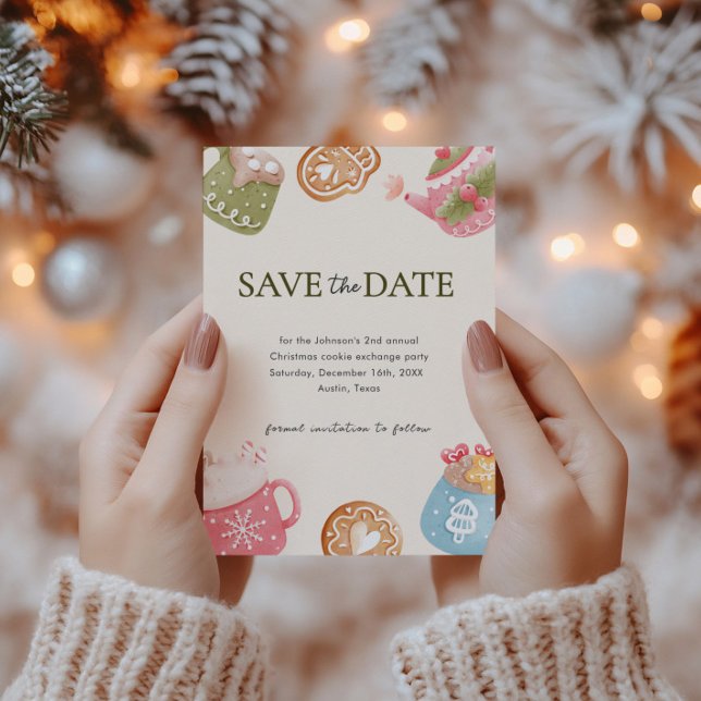 Save The Date Pastel Jouer Noël Cookie Exchange Party (Créateur téléchargé)