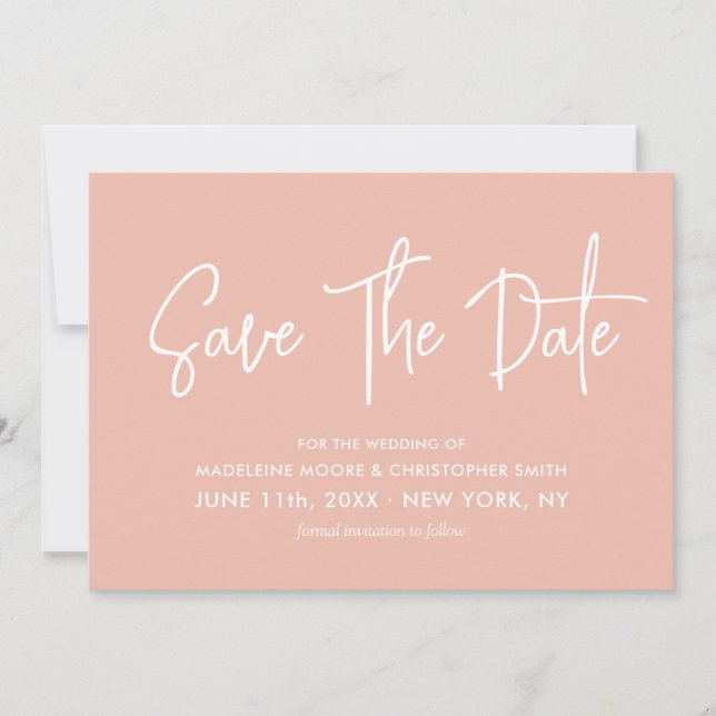 Save The Date Pastel Peach Modern Calligraphie Scan QR Code (Devant)