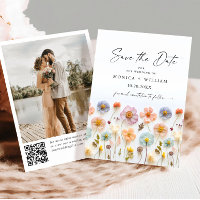 Pastel Pink Boho Fleur sauvage code QR Mariage Pho