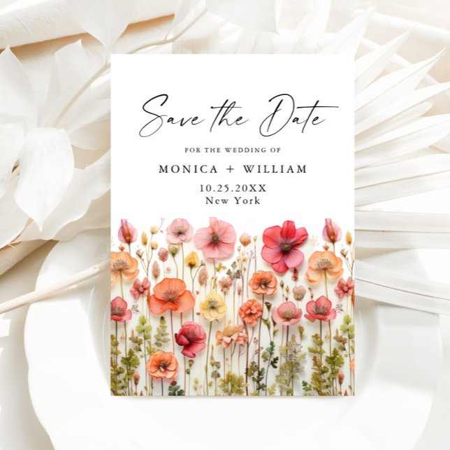 Save The Date Pastel Pink Boho Wild Flowers Mariage code QR (Créateur téléchargé)