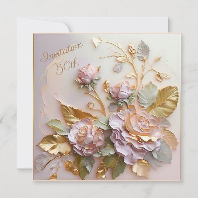 Save The Date Pastel Rosegold Rose sculptés 50e (Devant)