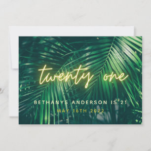 Save The Date Paume tropicale vert néon script 21ème anniversair