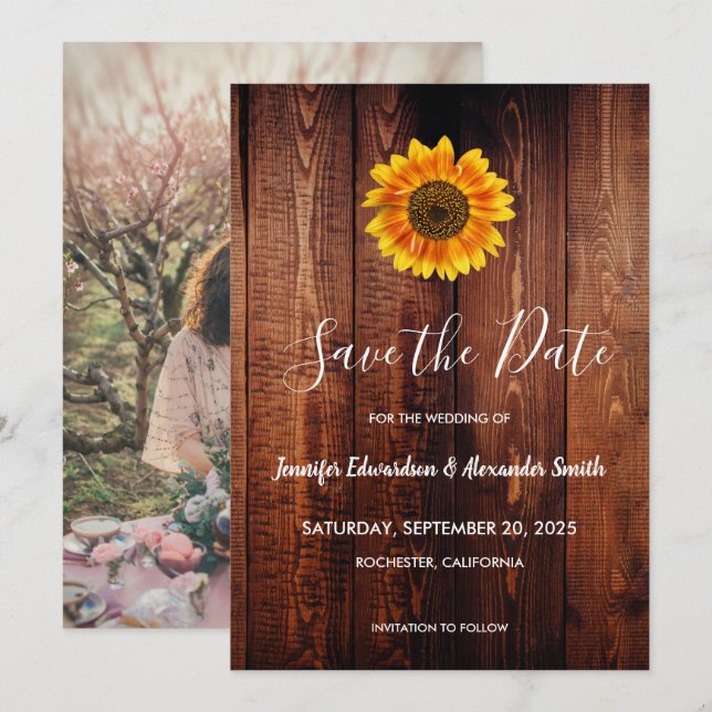 Save The Date Pays de tournesol rustique à l'aquarelle Enregistr (Devant / Derrière)