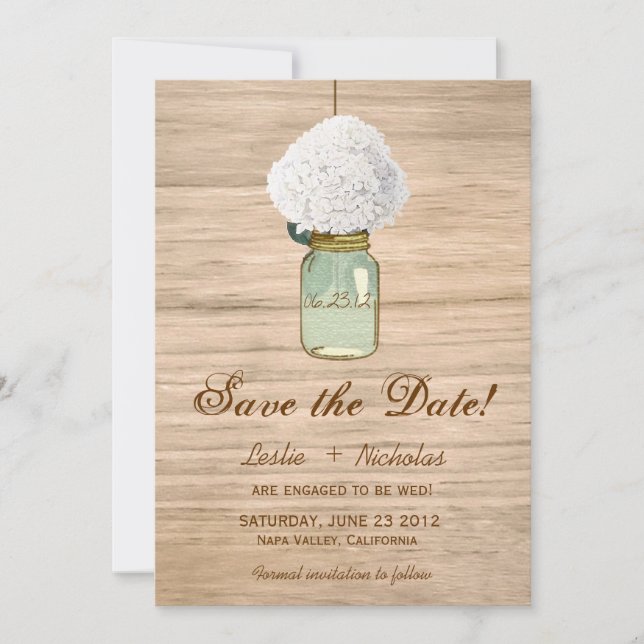 Save The Date Pays Rustic Mason Jar Hydrangea Enregistrer la dat (Devant)