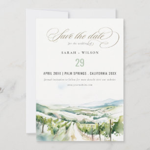 Save The Date Paysage de vignoble à l'aquarelle pastel doux Mari
