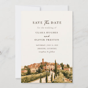 Save The Date Paysage toscan ensoleillé pour mariage en Italie