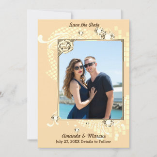 Save The Date Peach avec image de cadre et de diamants