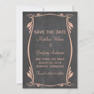 Save The Date Peach Flourish Chalkboard Enregistrer la date Invi