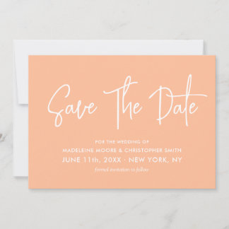 Save The Date Peach Modern Calligraphie Scannable QR Code Mariag