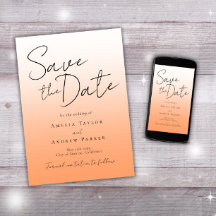 Save The Date Peach Orange Fuzz Elegant Minimal Script Mariage