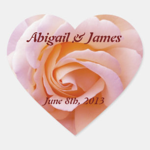 save the date peach & pinky rose heart sticker