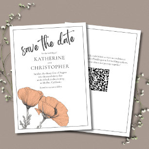 Save The Date Peach Poppies Elégant Floral Mariage QR Code