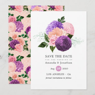 Save The Date Peach rose et Lavender violet Mariage floral