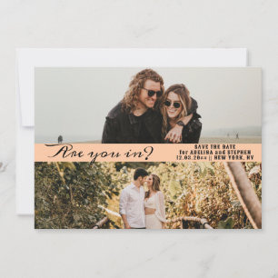 Save The Date Peach Simple Script Two Photo Gallery QR CODE