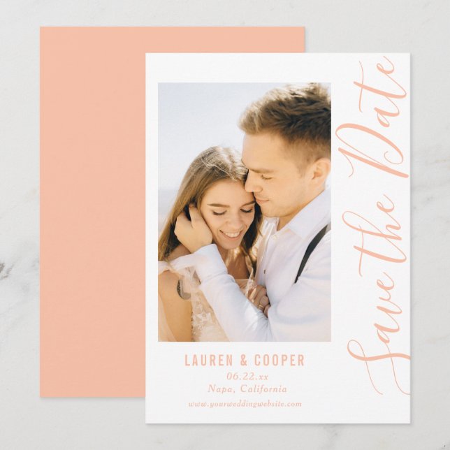 Save The Date Peach Stylish Script Modern Wedding (Front/Back)