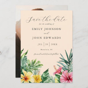 Save The Date Peach Watercolor Mariage photo floral tropical