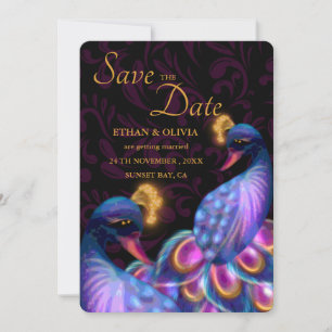 Save The Date Peacock Jewel Tones Mariage Floral Moody violet