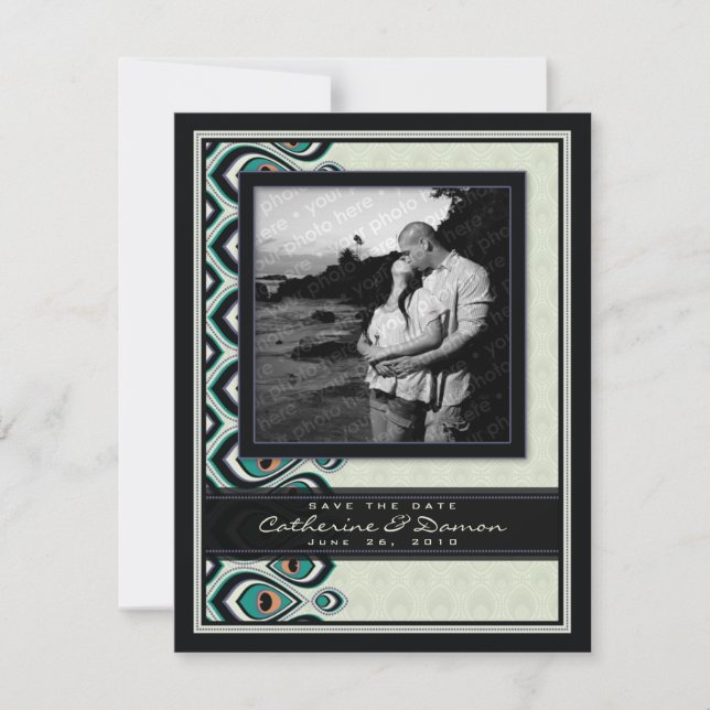 Save The Date Peacock Nouveau Enregistrer la date (noir) (Devant)