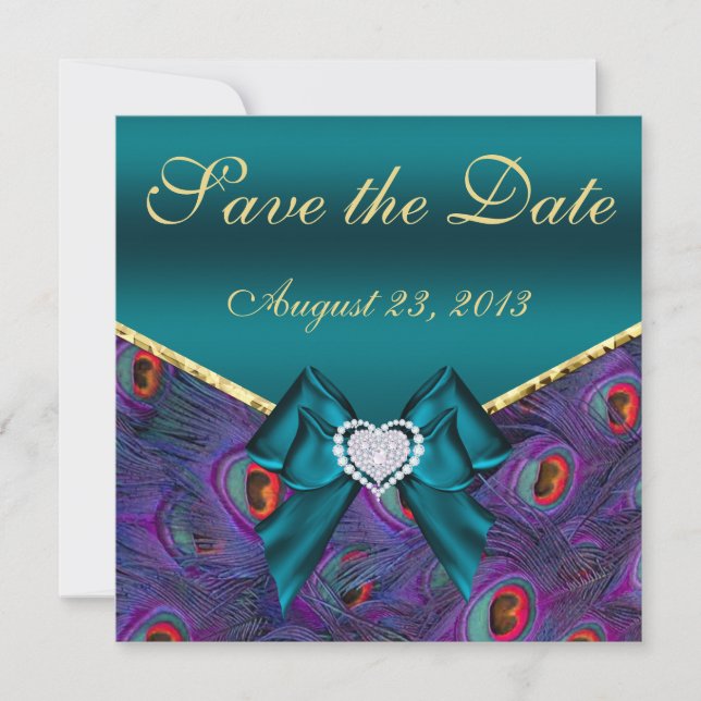 Save The Date Peacock Plum turquoise Enregistrer la date (Devant)