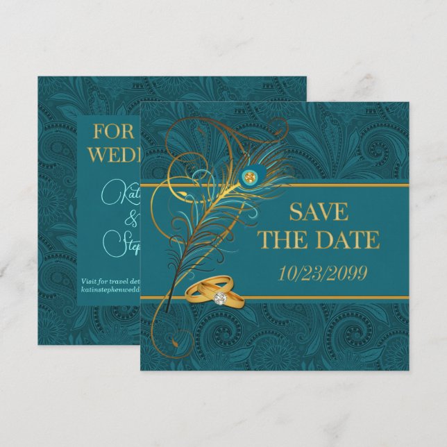 Save the Date Peacock Teal Wedding (Front/Back)