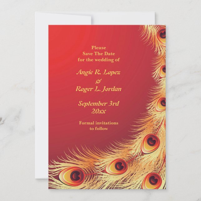 Save The Date Peacock Wedding Flat Card (Front)