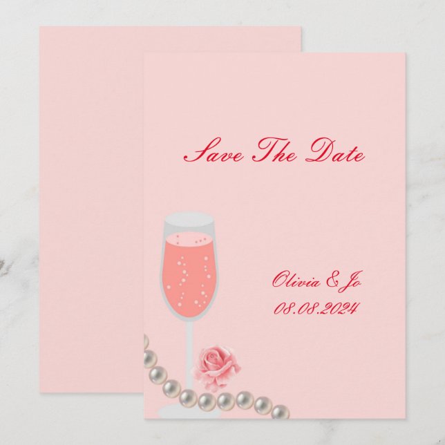 SAVE THE DATE PEARLS & PROSECCO FÊTE DES MARIÉES ROSE (Devant / Derrière)