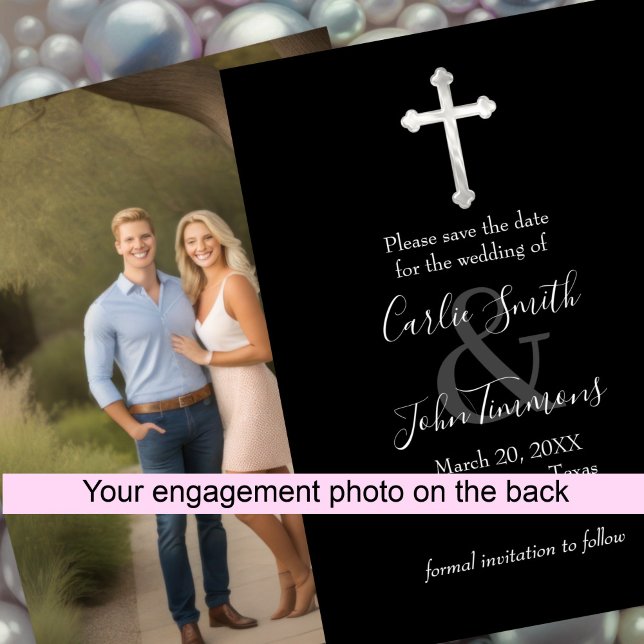 Save the Date Pearly Cross Any Colour Photo (Creator Uploaded)